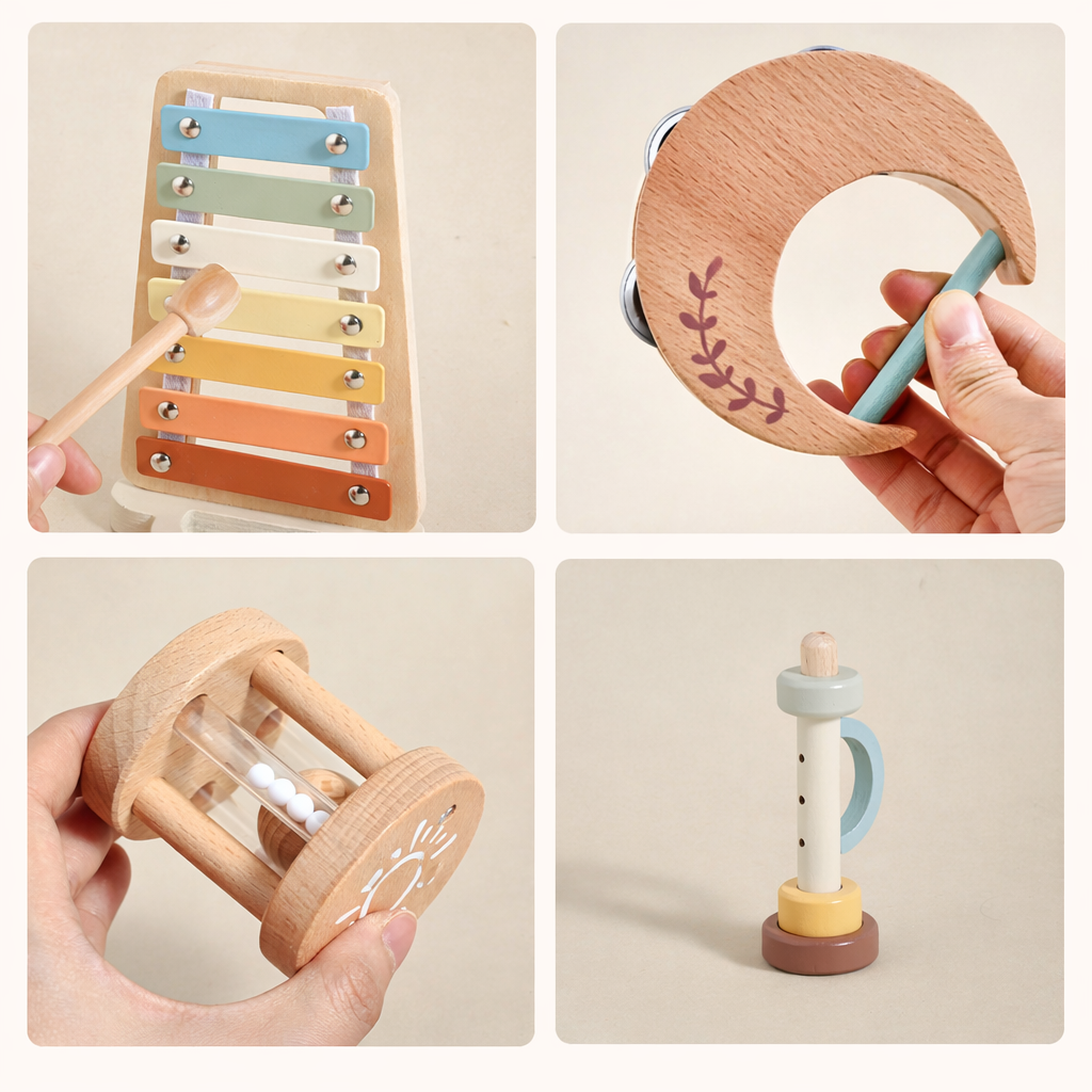 4-Piece Wooden Musical Instruments Set