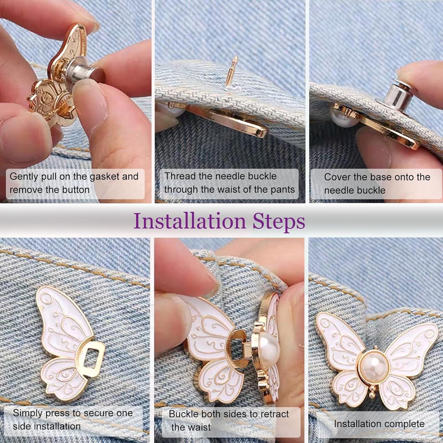 🦋 No-Sew Butterfly Jean Clips – Instant Waist Adjuster for Jeans, Skirts & More