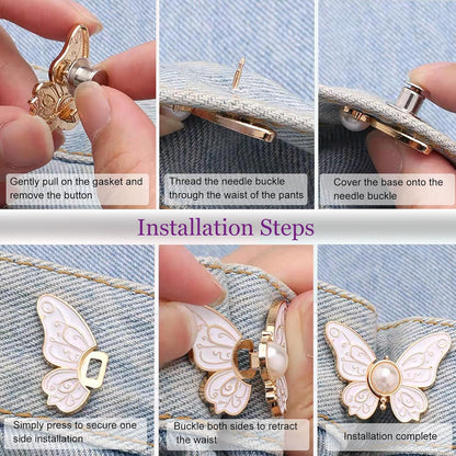 🦋 No-Sew Butterfly Jean Clips – Instant Waist Adjuster for Jeans, Skirts & More