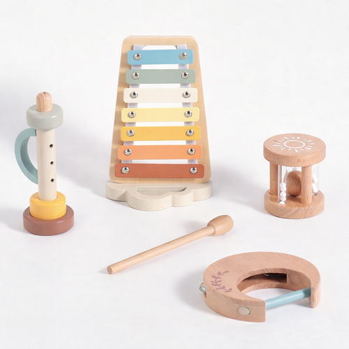 4-Piece Wooden Musical Instruments Set